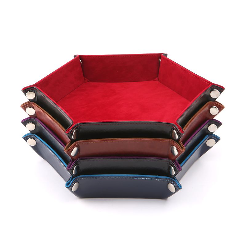 Khay Da PU Hình Lục Giác / Vuông Đựng Tiền Xu Có Thể Gấp Gọn Tiện Dụng