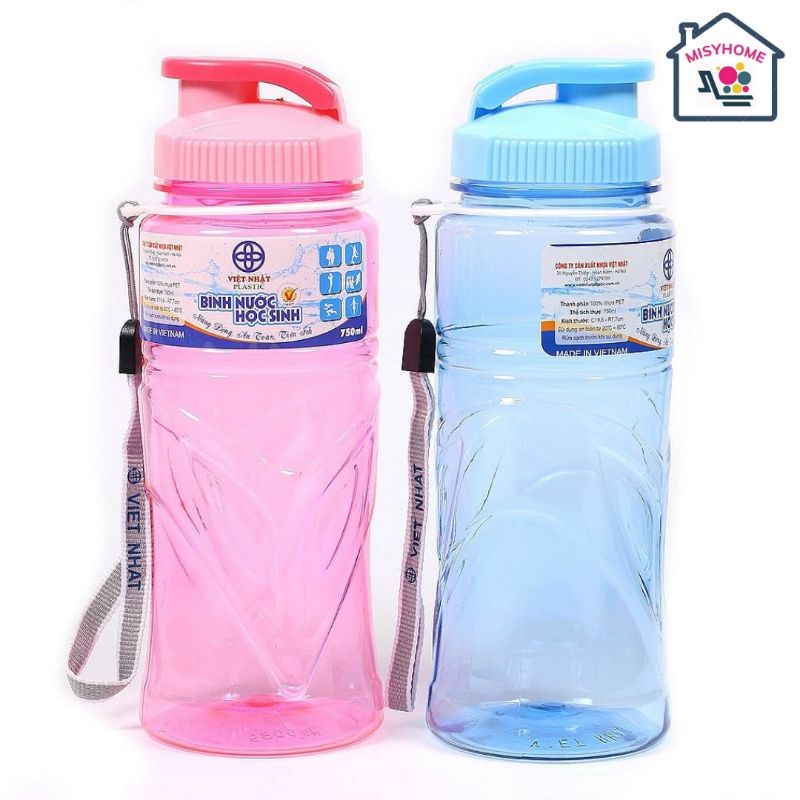 Bình nước đi học cho học sinh có quai xách 500ml 750ml 900ml Misy Home