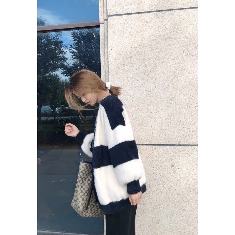 Áo Cadigan len lông phối kẻ đen trắng Ulzzang (ảnh thật) | BigBuy360 - bigbuy360.vn