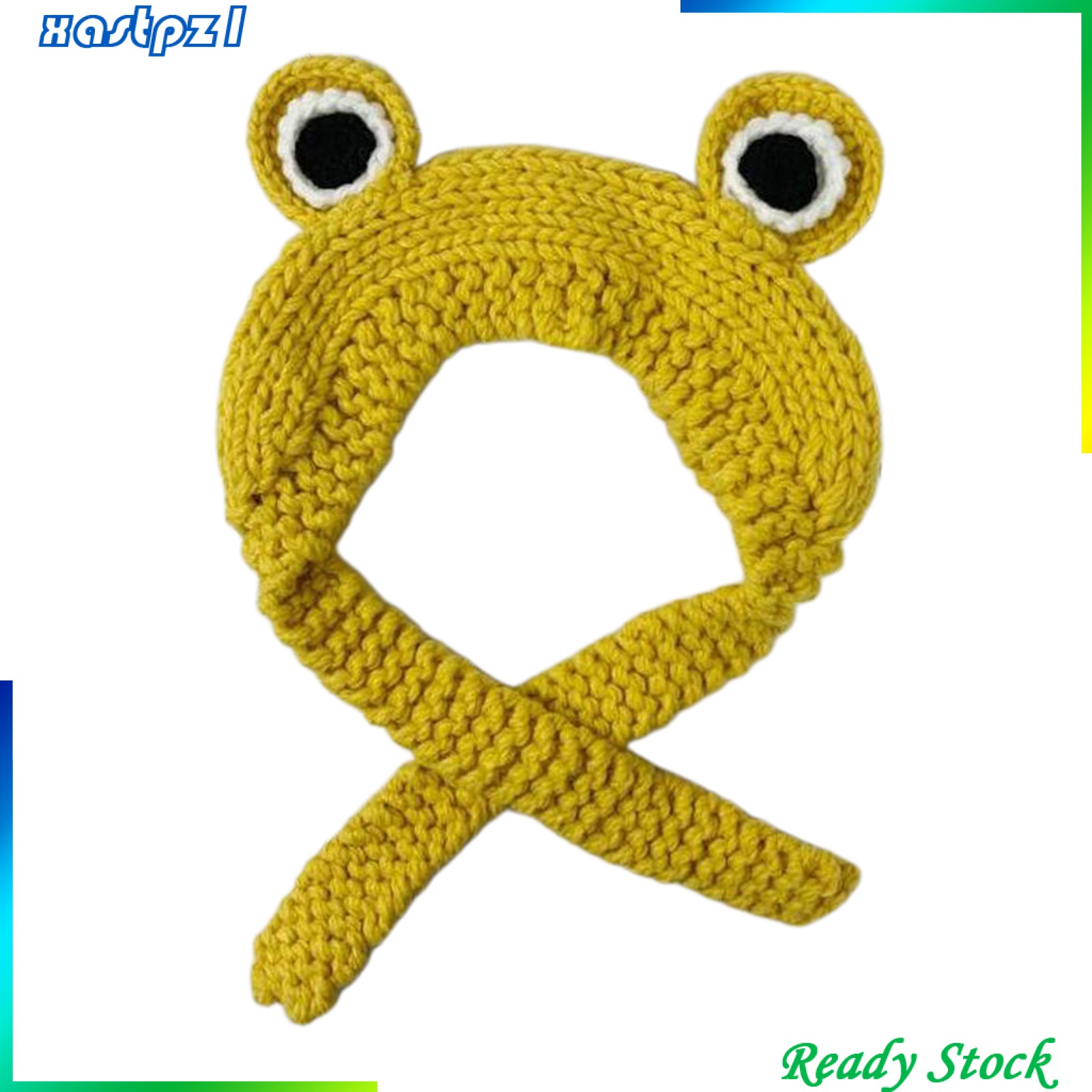 Băng đô đan móc trùm đầu che tai họa tiết hoạt hình con ếch mắt to đáng yêu giữ ấm cho nữ