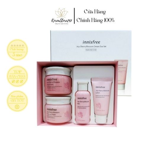 Set Bộ kem dưỡng da innisfree Hồng Hoa Anh Đào 4 Món Dưỡng Trắng Da, Mềm Mịn KoreaStore