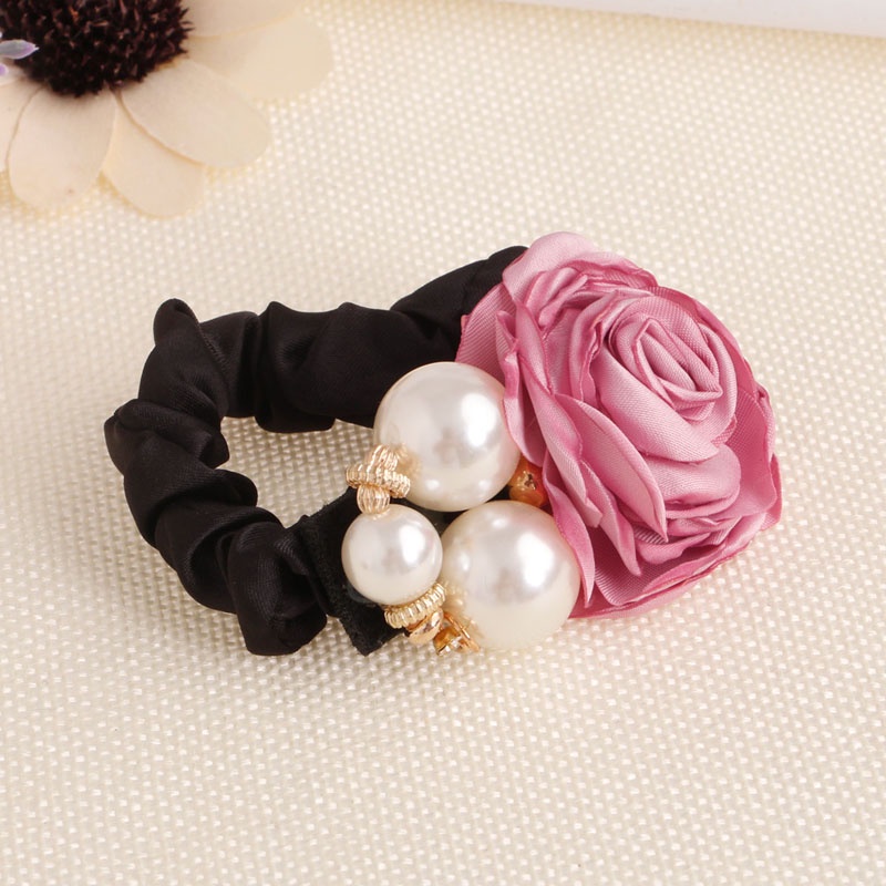 Dây Cột Tóc Ruy Băng Satin Đính Hoa Hồng Và Ngọc Trai Cho Nữ YOUYO