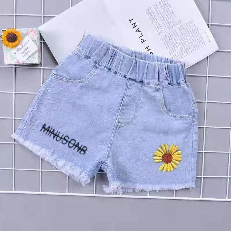 Quần Short Denim Lưng Cao Dáng Rộng Thời Trang Mới 2022 Cho Bé Gái