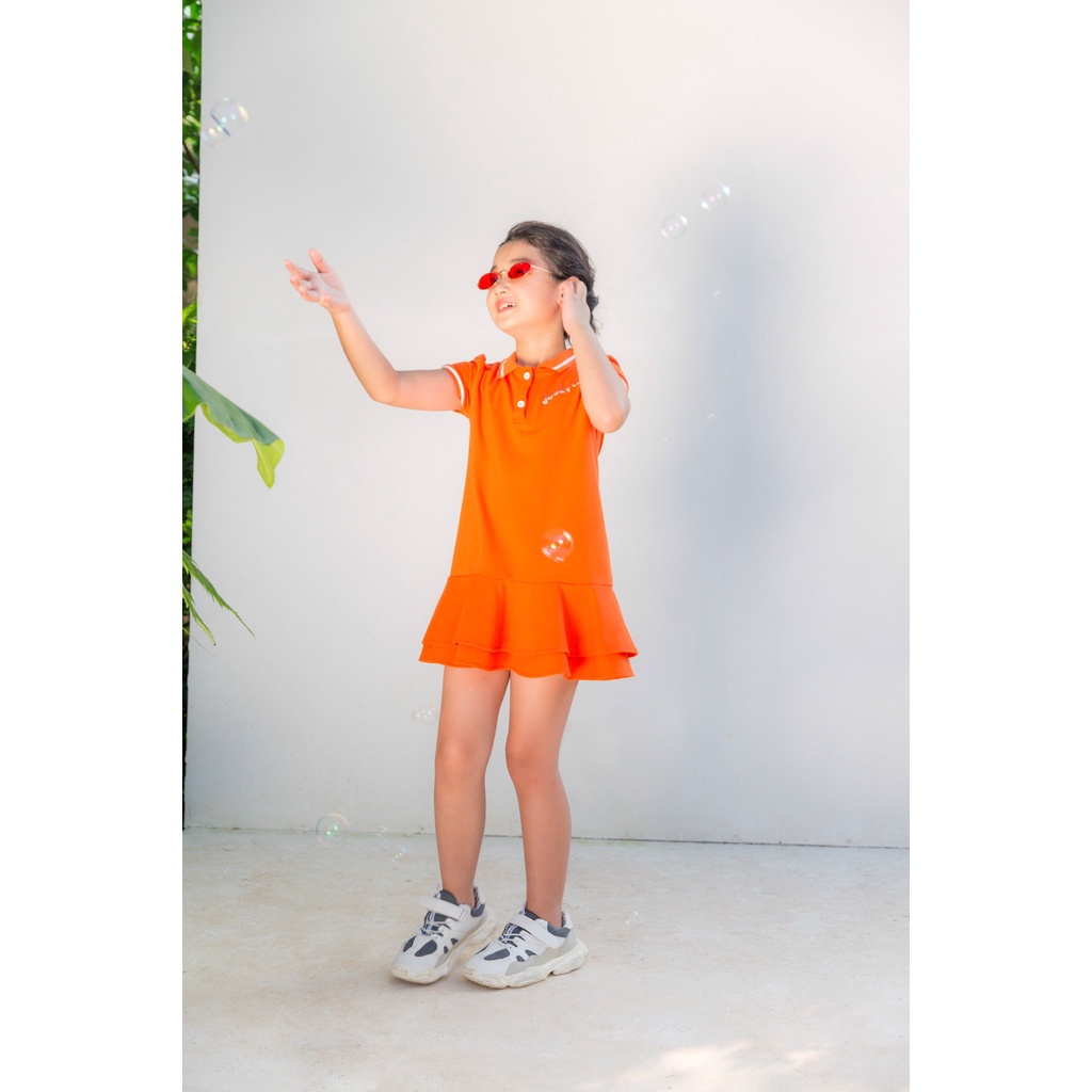 Đầm polo thun JOOKYLI bé gái màu cam 43G0772