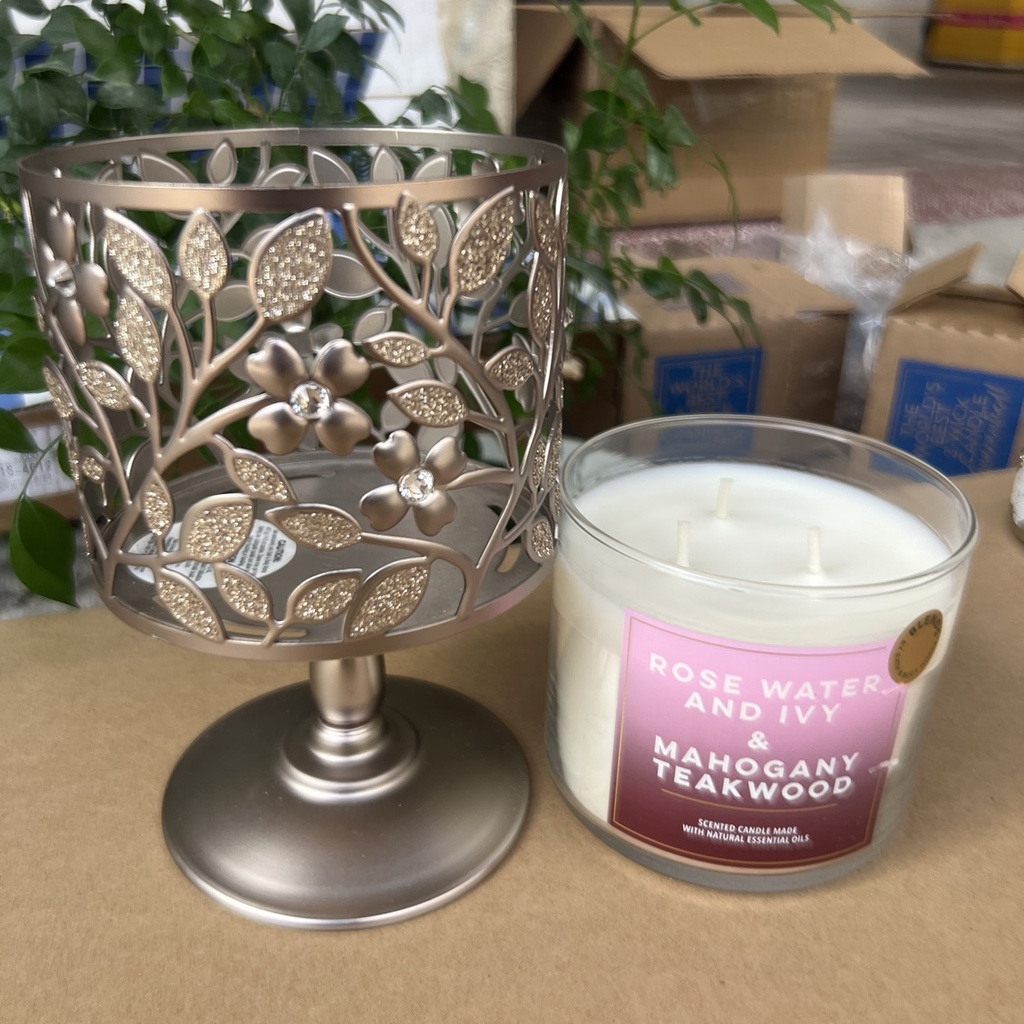 Candle Holder - Chân đế nến thơm Bath & Body Works hoạ tiết hoa lá