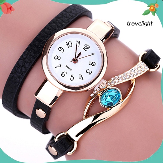 Đồng Hồ Dây Đeo Giả Da ĐíNh HạT Trang Trí MàU Xanh Cho Nữ