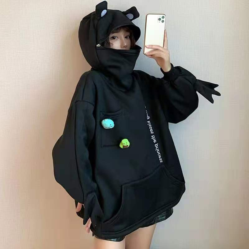 Áo Hoodie Dáng Rộng Có Túi Áo Thêu Hình Con Ếch Độc Đáo Size M-3XL | BigBuy360 - bigbuy360.vn