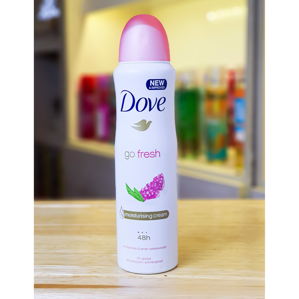 Xịt Khử Mùi Dove Go Fresh Pomegranate & Lemon Verbena Scent Moisturising Cream 48H - 150ml - Hương Lựu.