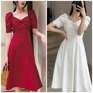 Đầm maxi, váy trễ vai, váy dự tiệc xoắn ngực tay ngắn 2 màu