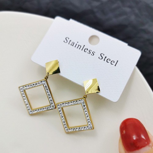 Bông Tai Dự Tiệc 2 Hình Vuông Đính Đá Nhân Tạo Titan Ko Đen TT 3515