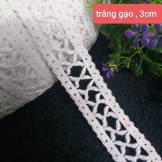 Ren chỉ cotton trang trí , màu trắng gạo ,size 3cm