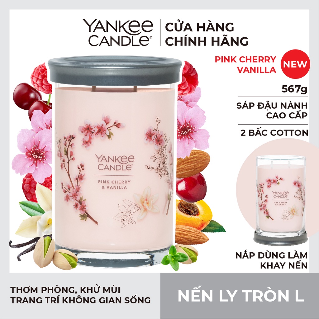 Nến ly tròn sáp đậu nành Yankee Candle size L (567g) - Pink Cherry Vanilla