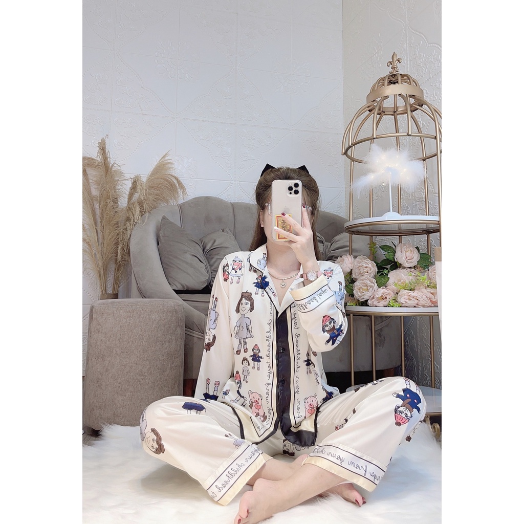 Bộ Pijama chất liệu lụa latin - Bộ ngủ nhà dài tay 𝘾𝘼𝙊 𝘾𝘼̂́𝙋 sang chảnh.