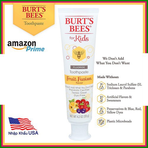 Kem đánh răng hữu cơ cho bé Burt's Bees 119g - Hàng nội địa Mỹ