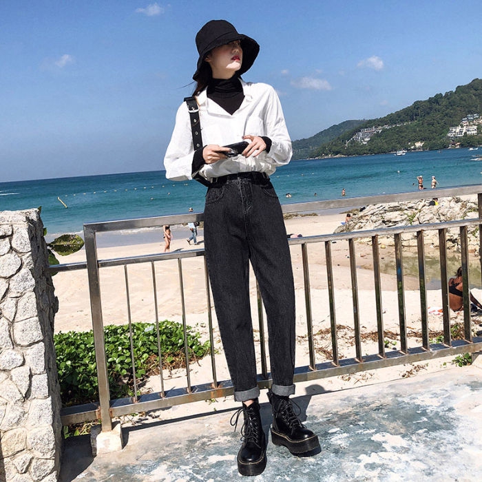Quần Jeans Nữ Dài Lưng Cao Ống Rộng Thời Trang 2018