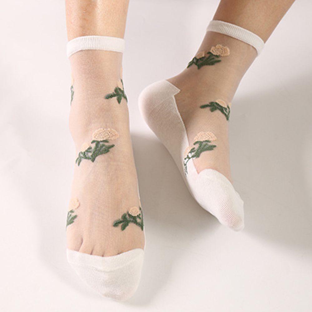 Vớ Cotton Lụa Jacquard Thủy Tinh In Hoa Cho Nữ|Tất Chân Thiết Kế Đơn Giản Hợp Thời Trang