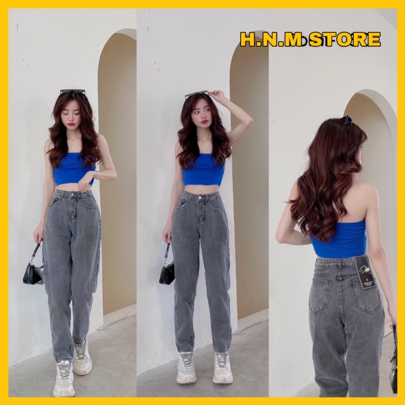 Quần jean baggy lưng cao màu xám chất vải dày mịn H.N.M STORE