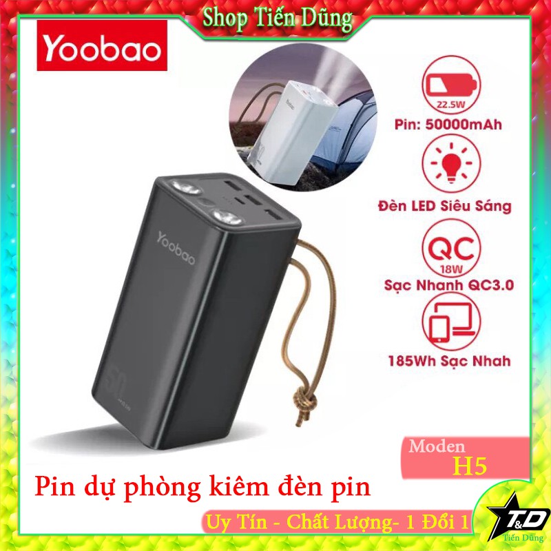 Pin Sạc Dư Phòng Yoobao H5 50000mAh Sạc Siêu Nhanh Super Charge PD (TypeC) Có Đèn Pin Led Siêu Sáng