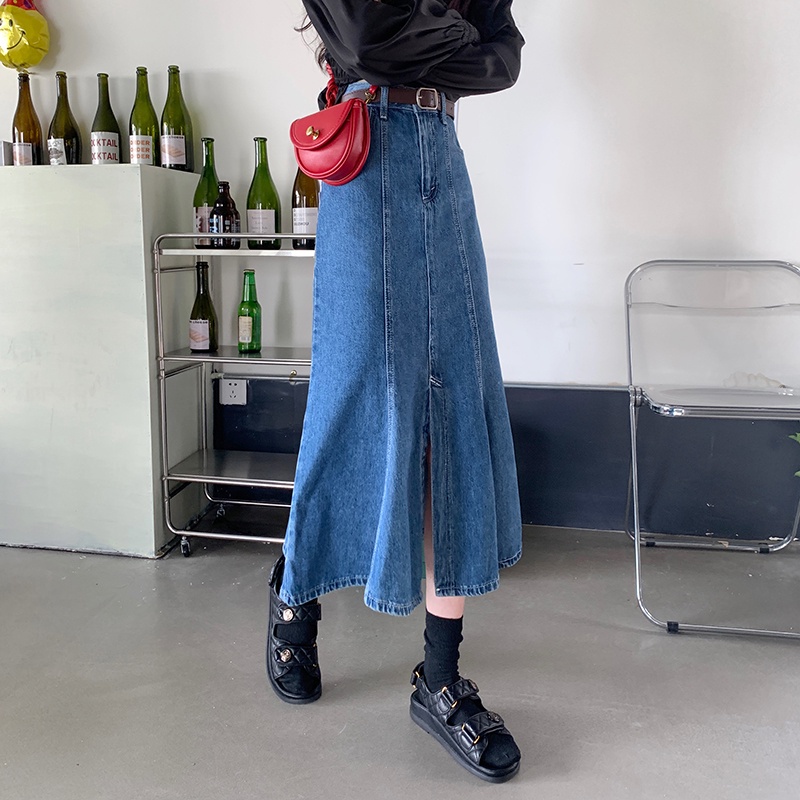 Chân váy jean kiểu dáng đuôi cá lưng cao thời trang cho nữ 45218