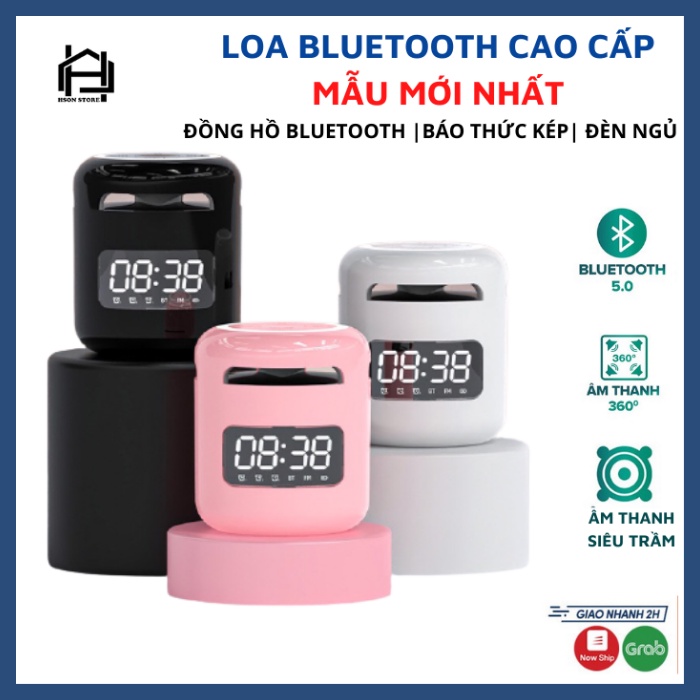 Loa bluetooth kiêm đồng hồ, báo thức, nghe đài FM, làm đèn ngủ -Loa mini cao cấp âm thanh siêu trầm ấm thiết kế nhỏ gọn