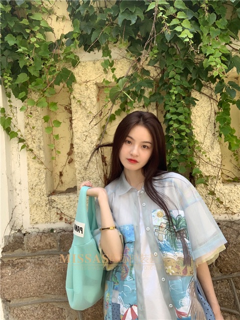 Áo sơ mi ren phối màu qccc