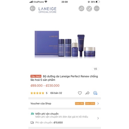 Bộ Laneige Perfect Renew Youth dưỡng da chống lão hoá 5 sản phẩm mẫu mới