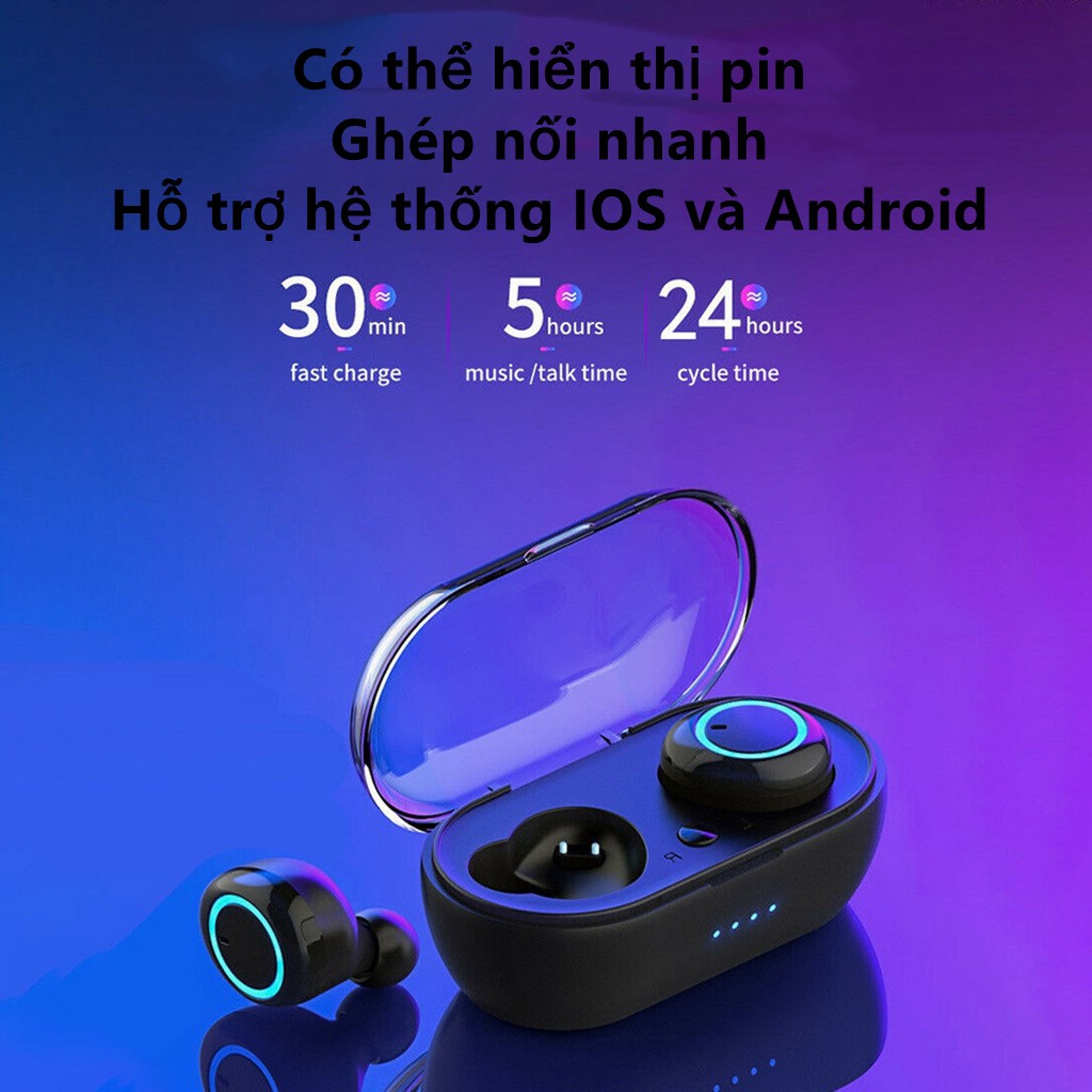 Tai nghe nhét tai không dây bluetooth 5.0 Y50 TWS âm thanh nổi chống ồn có hộp sạc phong cách thể thao