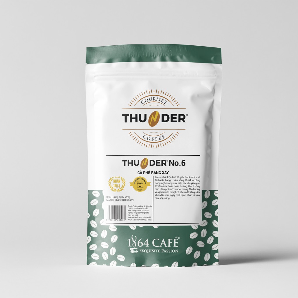 Cà Phê Rang Xay Hạng 1 Sàng 18/64 Thunder No.6 Trọng lượng 220g - 1864 CAFÉ