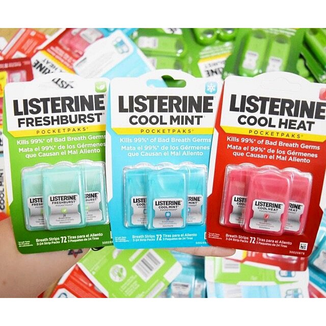 Miếng Ngậm Thơm Miệng Diệt Khuẩn LISTERINE COOL MINT vỉ 3 hộp 24 miếng từ Mỹ bỏ túi tiện lợi