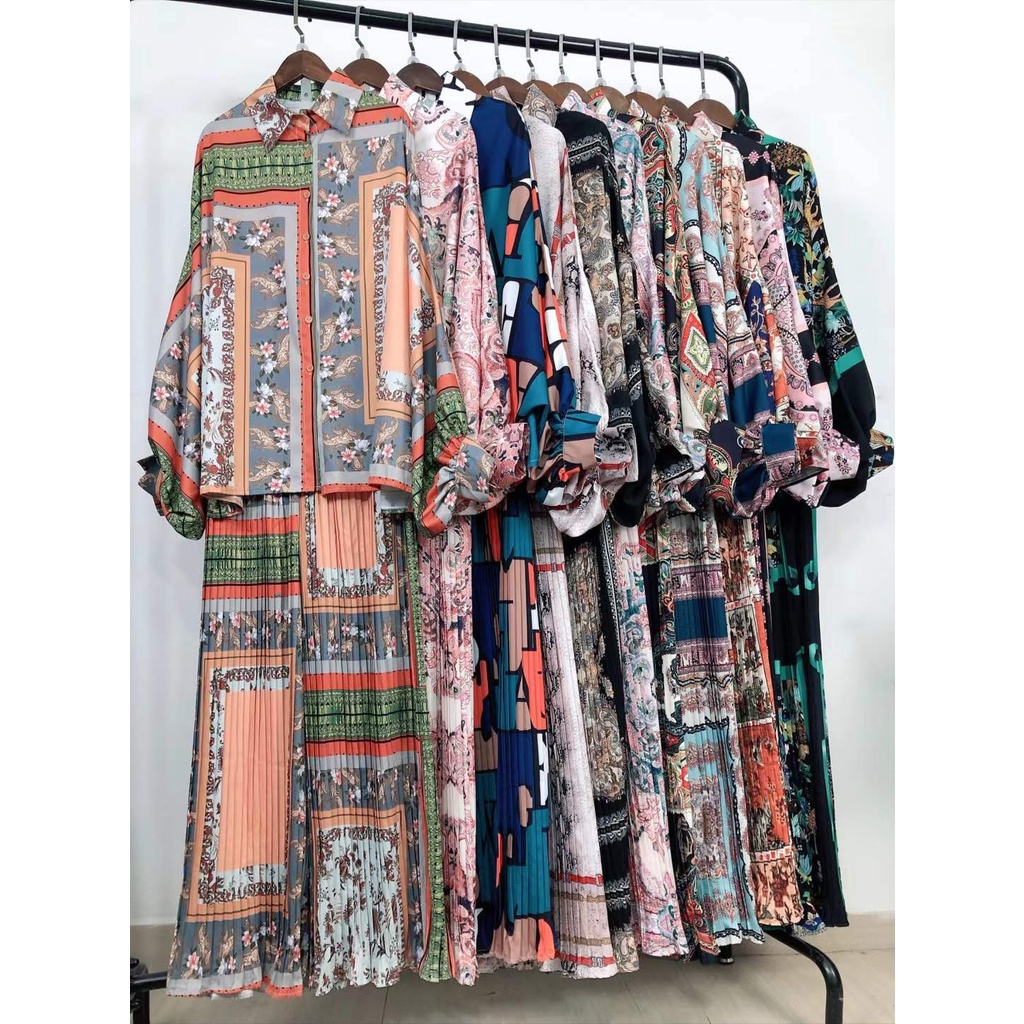 Set Đồ Mùa Thu 2 Món Gồm Áo Tay Dài Xếp Ly In Họa Tiết Hoa + Quần Ống Rộng Phong Cách Hàn Quốc Cho Nữ Mới