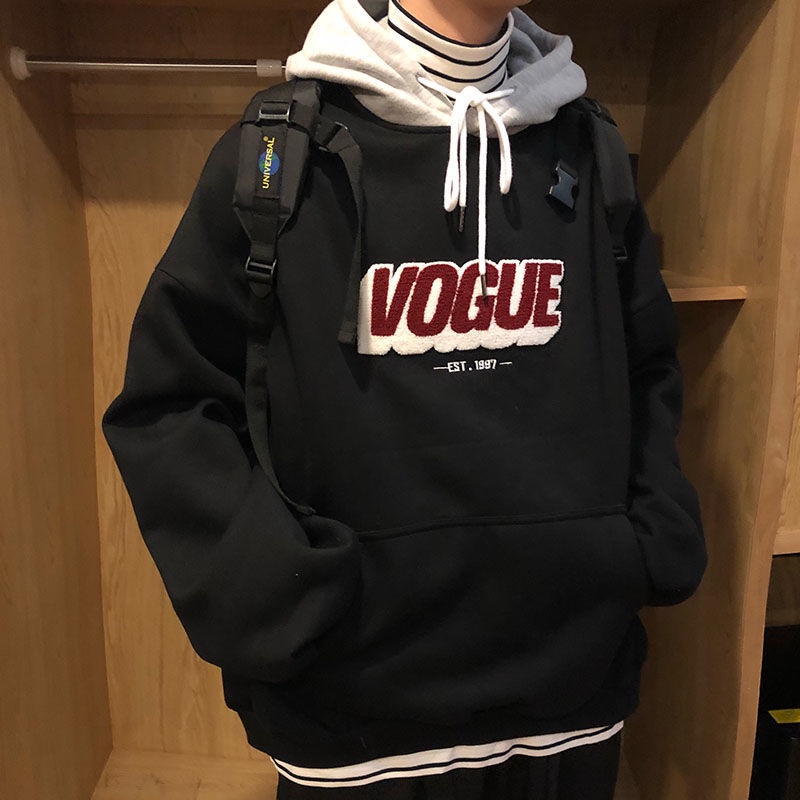 Áo hoodie dáng rộng thêu hình phong cách Hàn Quốc thu đông thời trang cho nam
