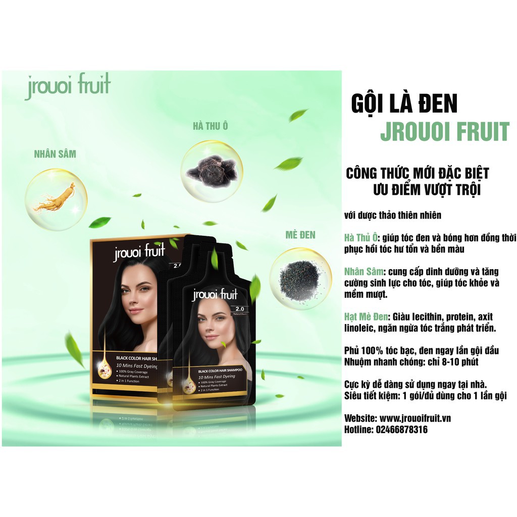 Gội Đen ,Nâu Tóc Trị Bạc Tóc Thảo Dược Jrouoi Fruit [HỘP 8 GÓI]