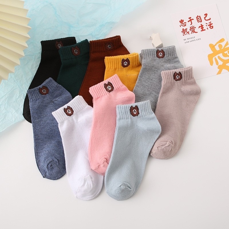 Set 10 Đôi Vớ Cổ Thấp Siêu Mỏng Thoải Mái Thêu Họa Tiết Vui Nhộn Cho Nữ Sinh