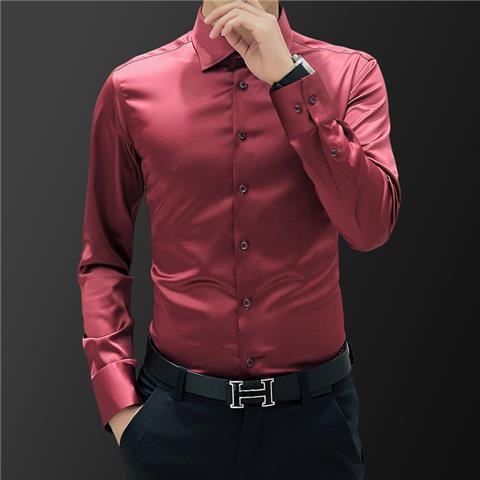 Áo Sơ Mi Tay Dài Vải Lụa Satin Nhanh Khô Chống Nhăn Màu Trơn Thời Trang Công Sở Cho Nam 30%