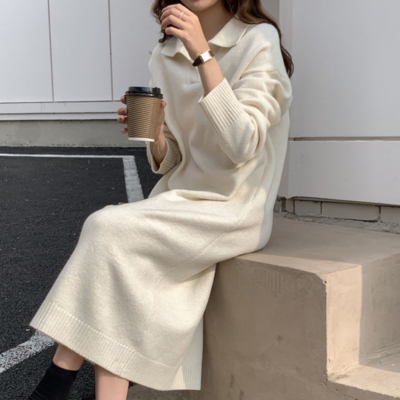 Đầm Sweater Dệt Kim Tay Dài Dày Dặn Ấm Áp Thời Trang
