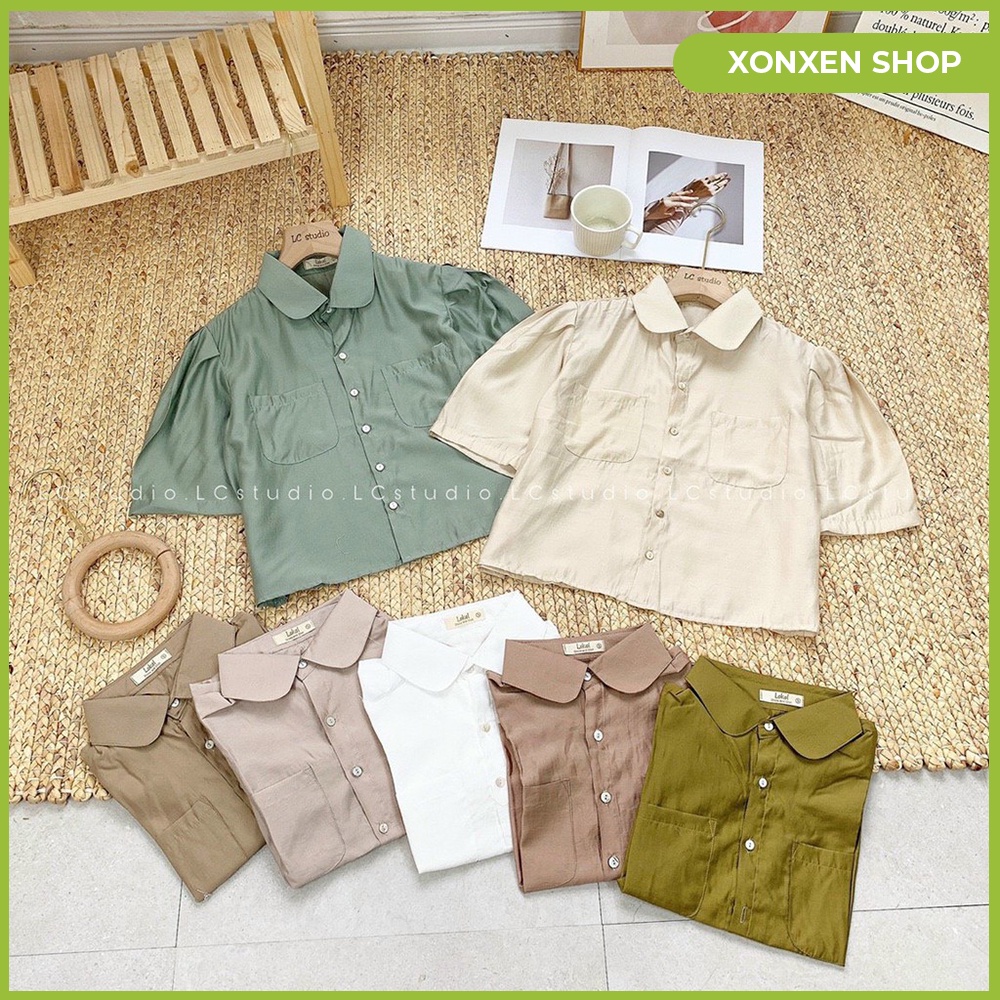 Áo sơ mi nữ ngắn tay sơ mi croptop cổ sen chất vải thoáng mát XONXEN SHOP QUẢNG NGÃI freesize mã 33