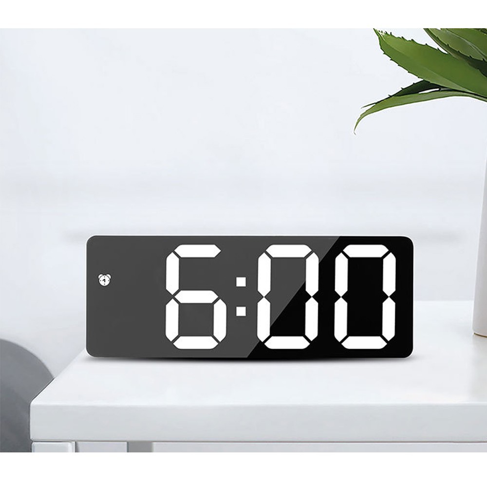 Đồng hồ led để bàn màn gương, hiển thị thời gian, nhiệt độ, chuông báo thức, cảm biến tự động