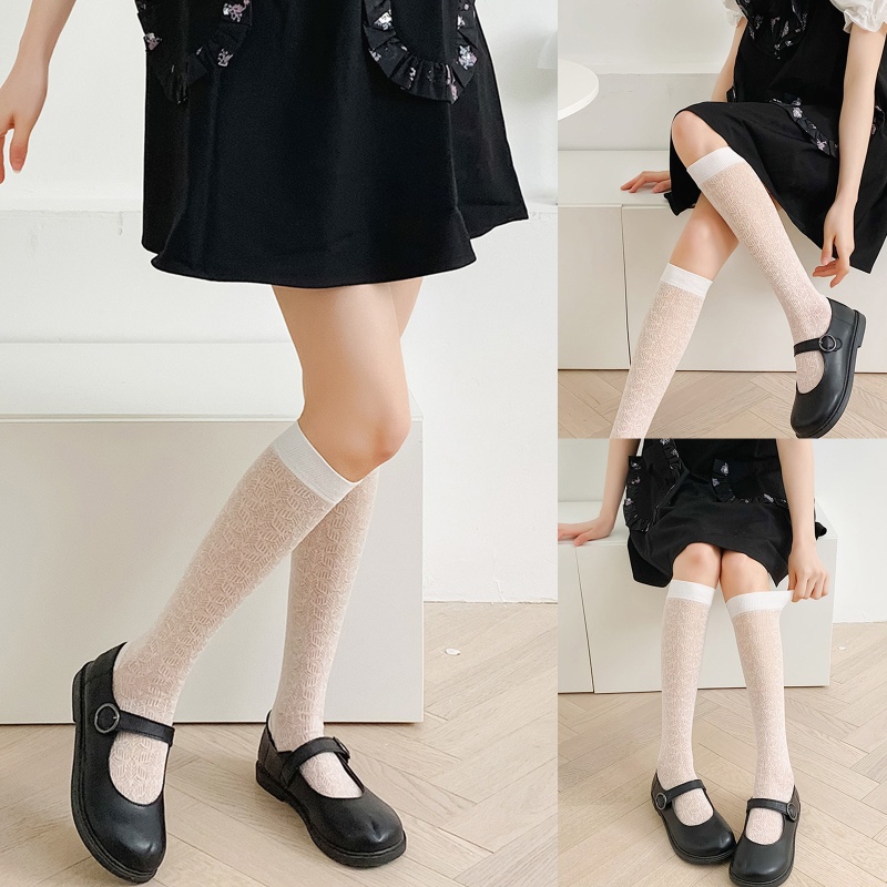 Xixi Vớ Lưới Mỏng Màu Trơn Cổ Cao Đến Đầu Gối In Họa Tiết Lá Cây Thời Trang Mùa Hè Cho Nữ