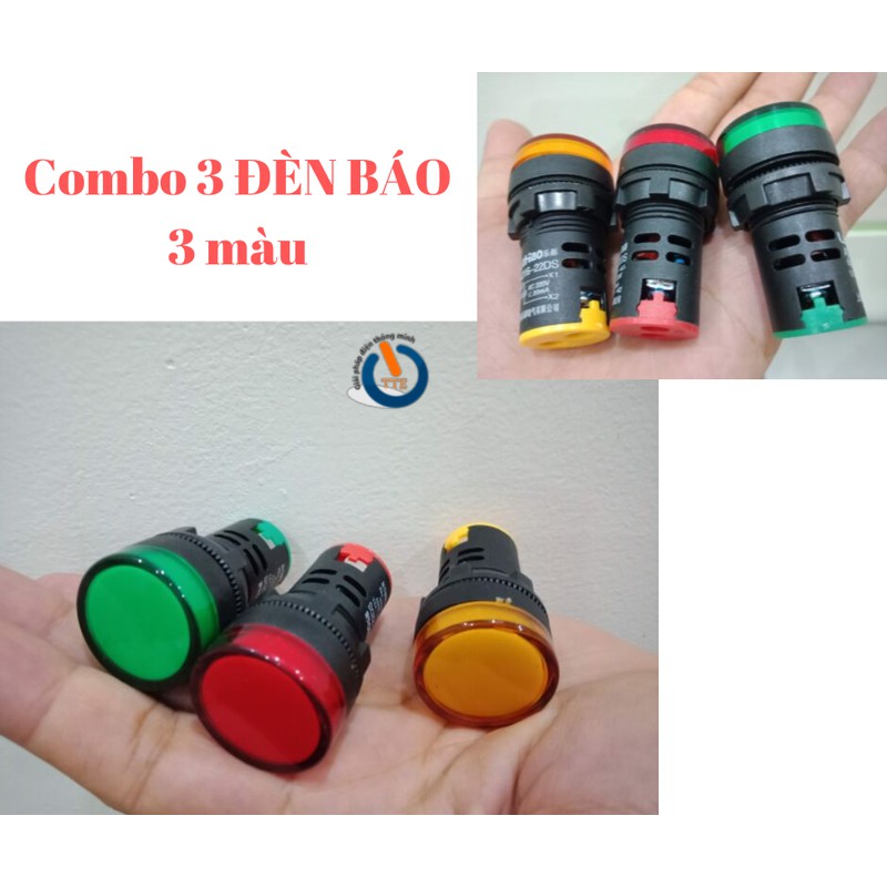 [COMBO] Bộ 3 ĐÈN BÁO nguồn 220V, Phi 22mm, 3 ĐÈN 3 màu Xanh Đỏ Vàng