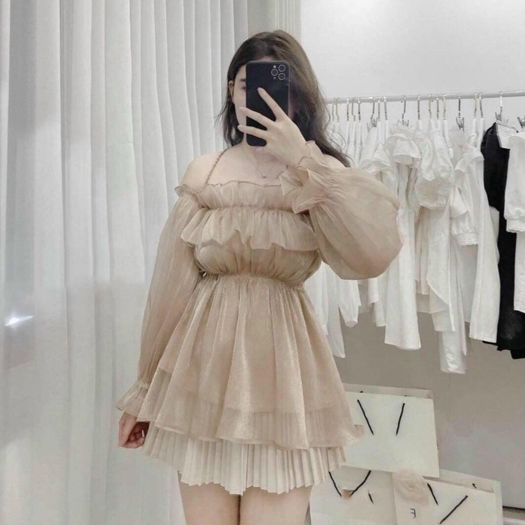 SET ÁO VOAN BẸT VAI và CHÂN VÁY DẬP LI bánh bèo siêu sang chảnh