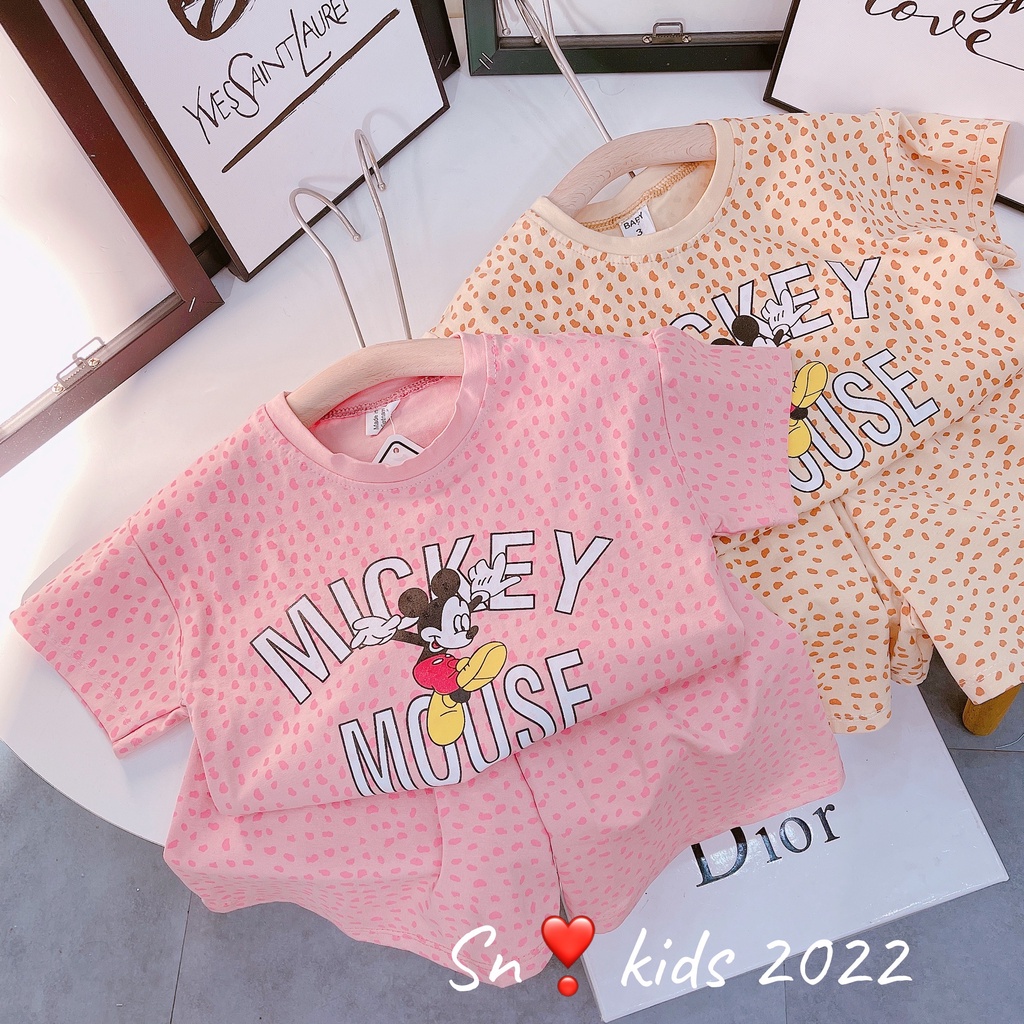 Bộ cộc tay chất Cotton tàu Mickey phối quần váy cực đẹp cho bé gái Namkidshop
