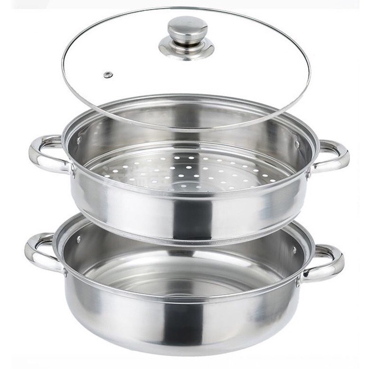 Nồi hấp Inox 2 tầng (size 28cm) sử dụng cho cả bếp từ và bếp ga