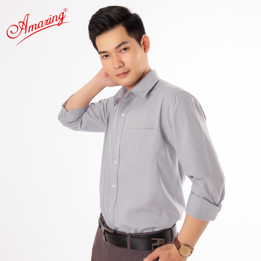 Amazing, áo sơ mi nam trung tuổi, chuẩn size basic, form suông, đa dạng sắc màu, chất liệu kt silk mềm mướt