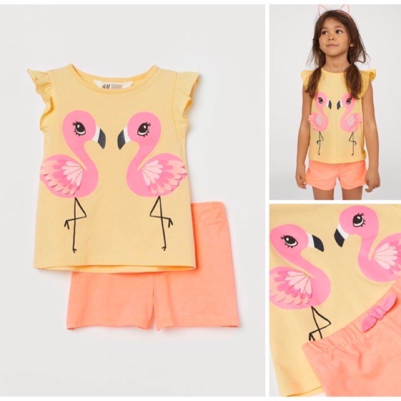 Set bé gái hoạ tiết hạc hồng xinh xắn săn sale US size 2-4y, 8-10y