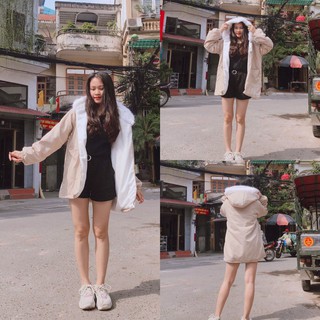 Áo Khoác Nữ chất Liệu Kaki Lót lông Cao Cấp Phong Cách Hàn Quốc