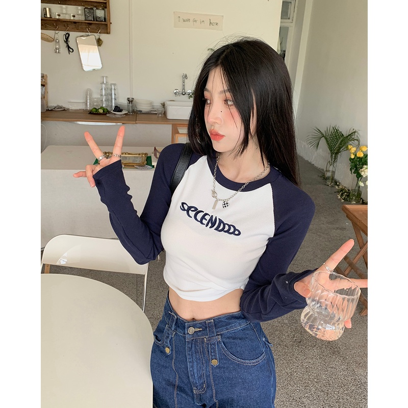 Áo Thun Tay Dài Thêu Chữ Thời Trang Hàn Quốc