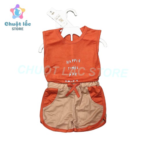 Bộ quần áo bé trai bé gái happy chất thun cotton đũi mát mẻ hút mồ hôi cho bé từ 5kg đến 16kg( màu vàng, xanh, nâu, cam)