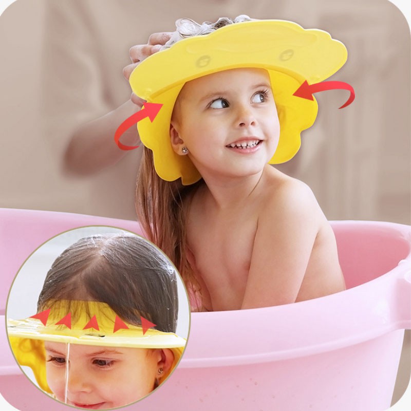 Mũ Tắm Gội Cho Bé Silicon Mềm Mại Hàng Cao Cấp Chống Nước Vào Mắt, Tai, Miếng Dán Chặt Thoải Mái Dễ Thương