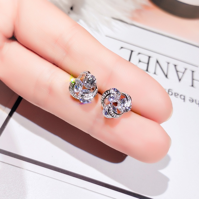 Khuyên tai JIUDUOLAN mạ bạc không gây dị ứng đính đá nhân tạo thời trang dễ phối đồ tinh xảo