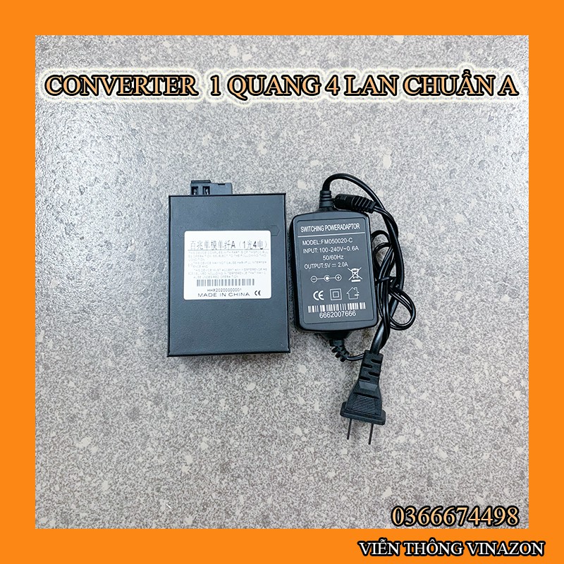 Thiết Bị Chuyển Đổi Quang Điện 1 Sợi Media Converter 1FO 1 Quang 4 LAN Chuẩn A 100M